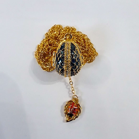NWOT Keren Kopal Blue Open Egg Pendant with Beetle - Picture 2 of 8